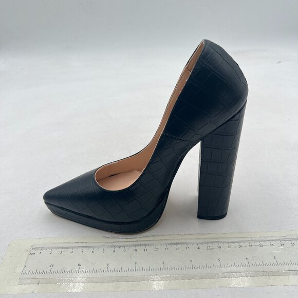 YDN Black Pointed Toe with Platform Pumps Stable Chunky High Heel Shoes - Picture 2 of 8